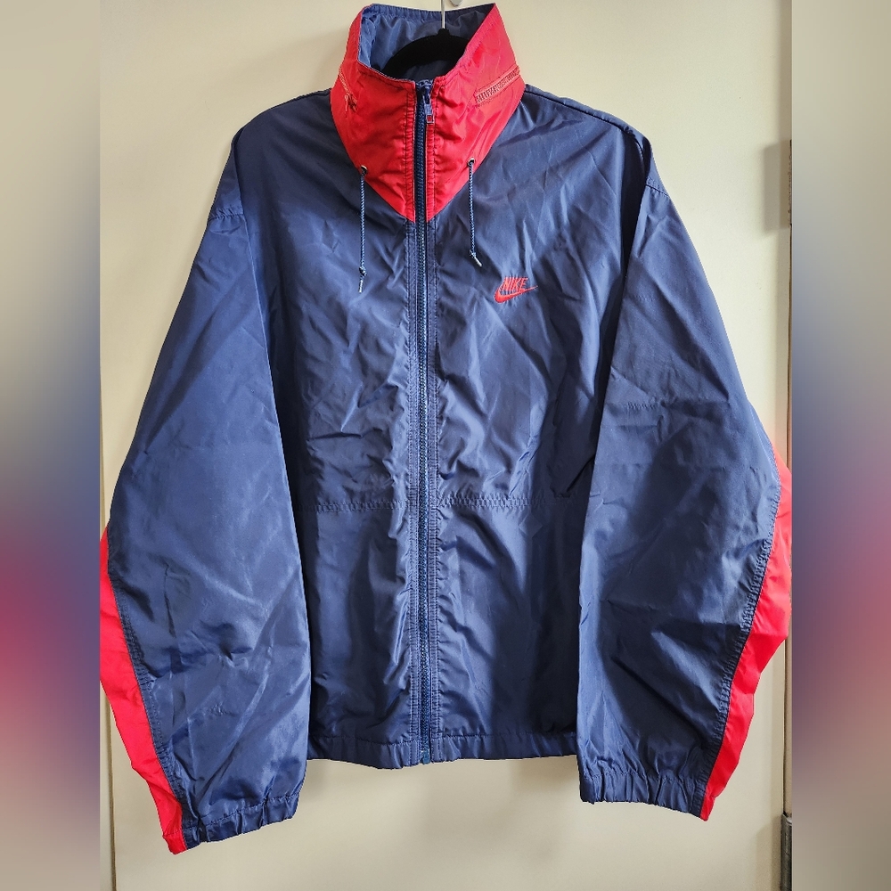 Vintage Nike Windbreaker Jacket Navy Blue Red Size Large Excellent Condition